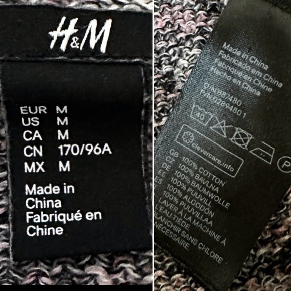 H&M Pink Black Marled Sweater Space Dye V-neck Long Sleeve Pullover Size Medium - Picture 11 of 11